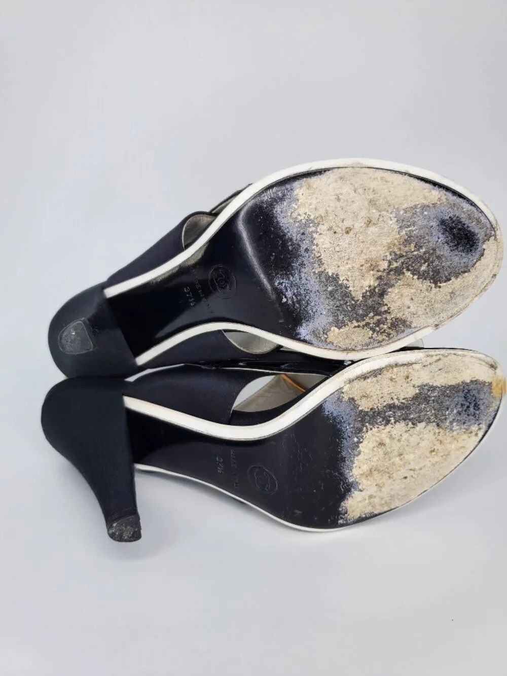Chanel Black Satin & PVC Crystal Starburst Slingback Heels - Picture 5 of 6